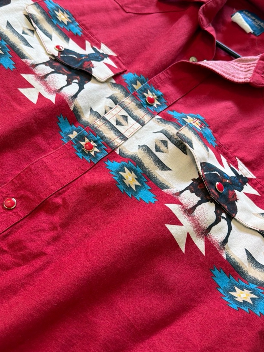 Wrangler Red Western Button-Down Shirt with Aztec and Horse Print
